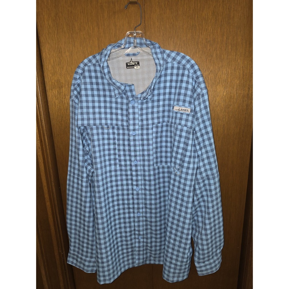 Habit Fishing Shirt Men's 3XL Blue Plaid Vented Long Sleeve